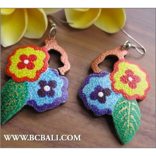  Bali Wooden Earrings Carved Flower Fashion